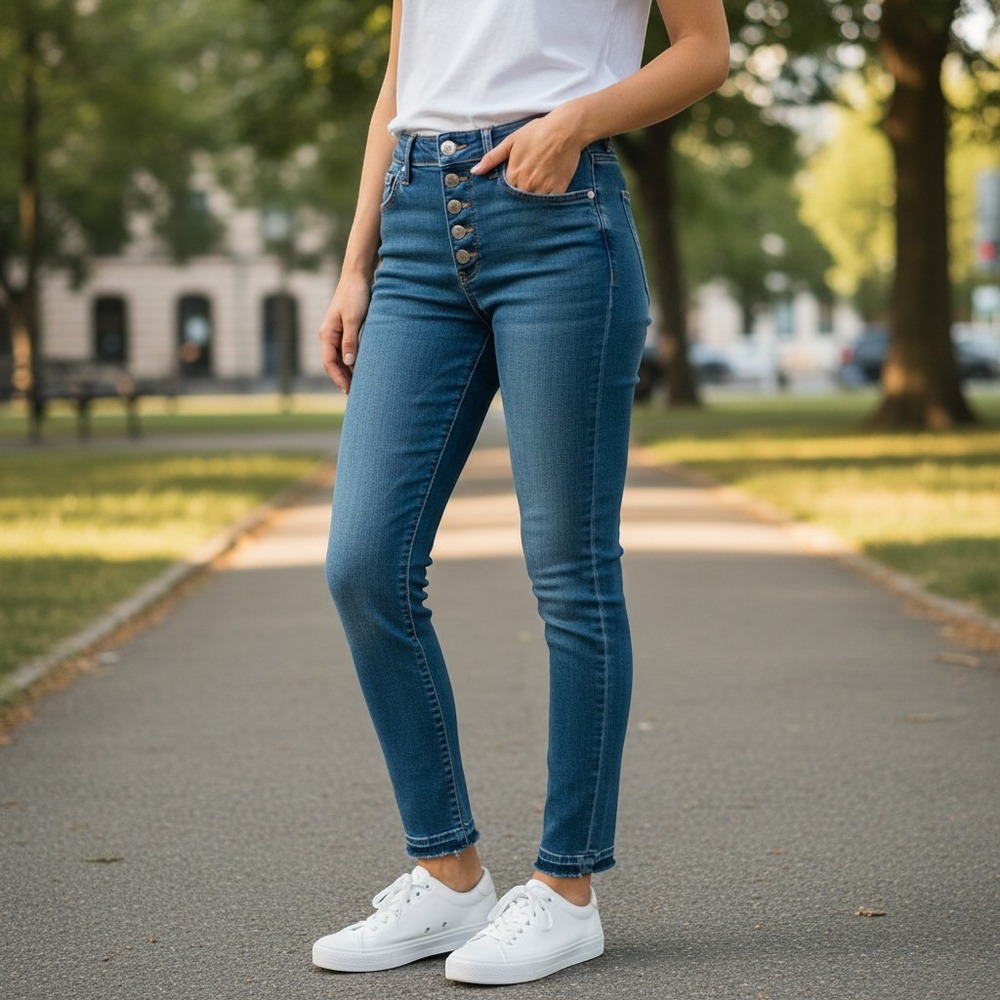7 For All Mankind High Rise Button Fly Skinny Jeans Blue Size 28 / 6 8